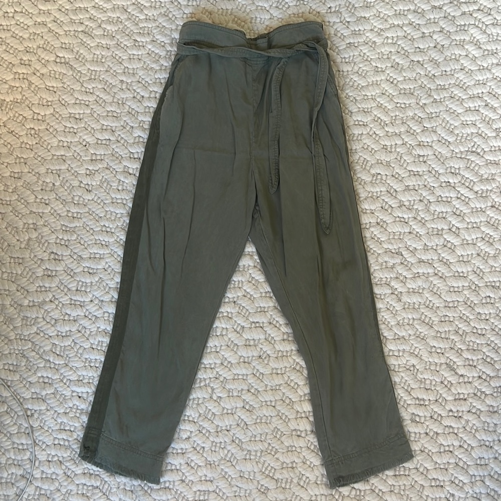 Green belted chambray pants
